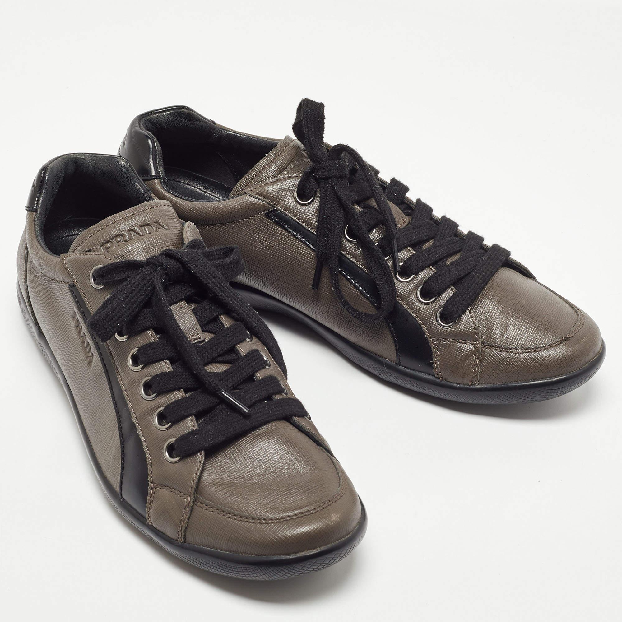 Men's Prada Sport Two Tone Leather Low Top Sneakers Size 42