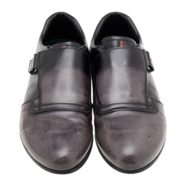 Prada Sport zwei Töne Leder einzelne Riemen Mönch Schuhe Größe 42 (Schwarz)