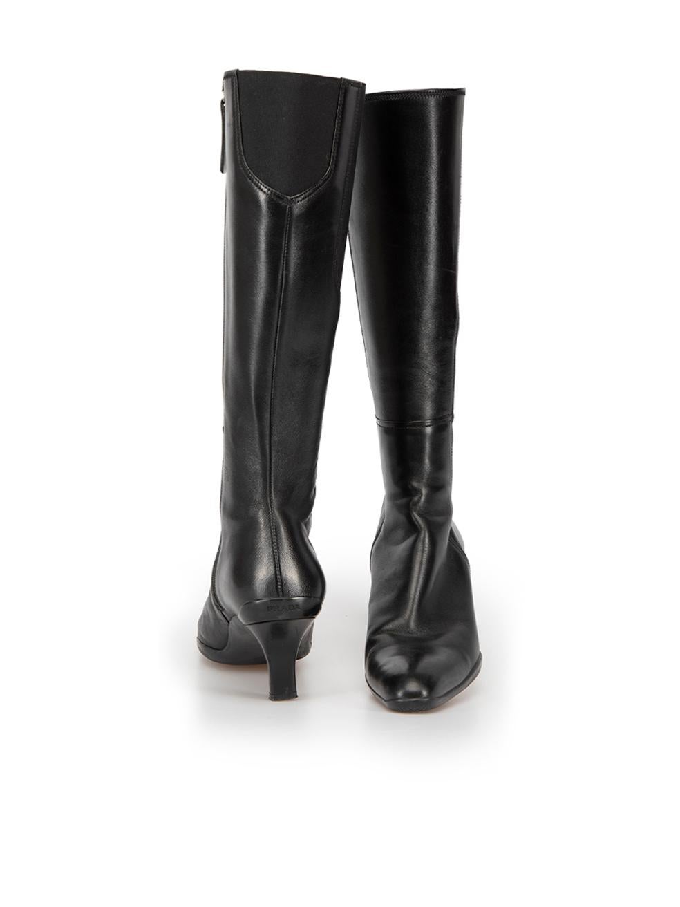 Prada Sport Vintage Black Leather Knee High Boots Size IT 36 In Good Condition For Sale In London, GB