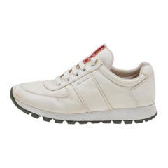 Prada Sport White Canvas Lace Up Low Top Sneakers Taglia 38.5