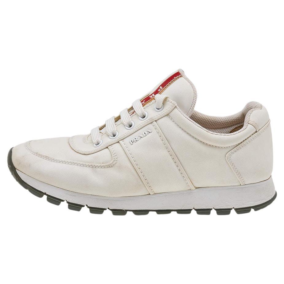 Prada Sport White Canvas Lace Up Low Top Sneakers Size 38.5 For Sale