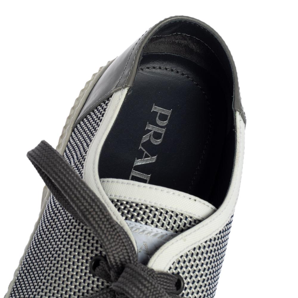 Prada Sport White/Grey Nylon Knit And Rubber Lace Up Sneakers Size 45.5 1