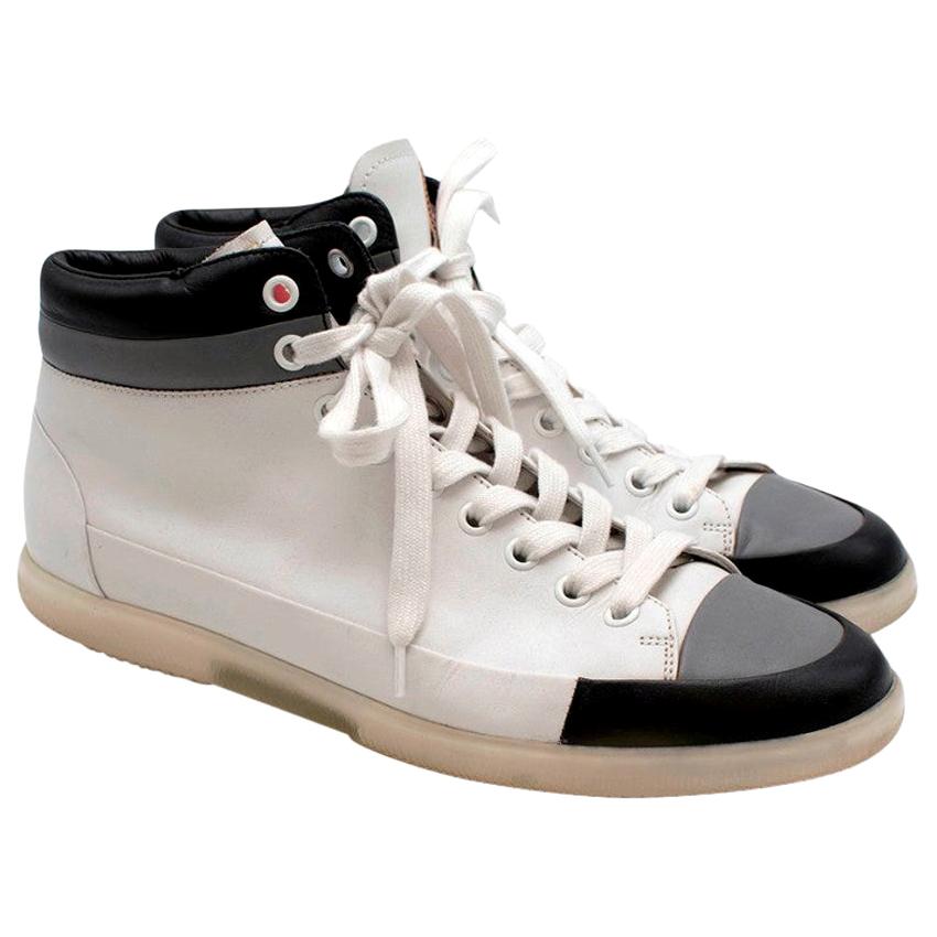 Prada Sport White Leather Lace Up High Top Trainers - Size EU 45 For Sale