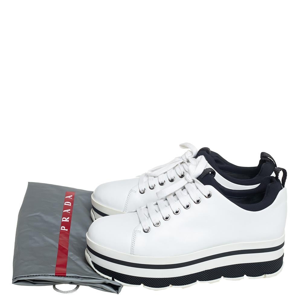 Women's Prada Sport White Leather Platform Sneakers Size 38