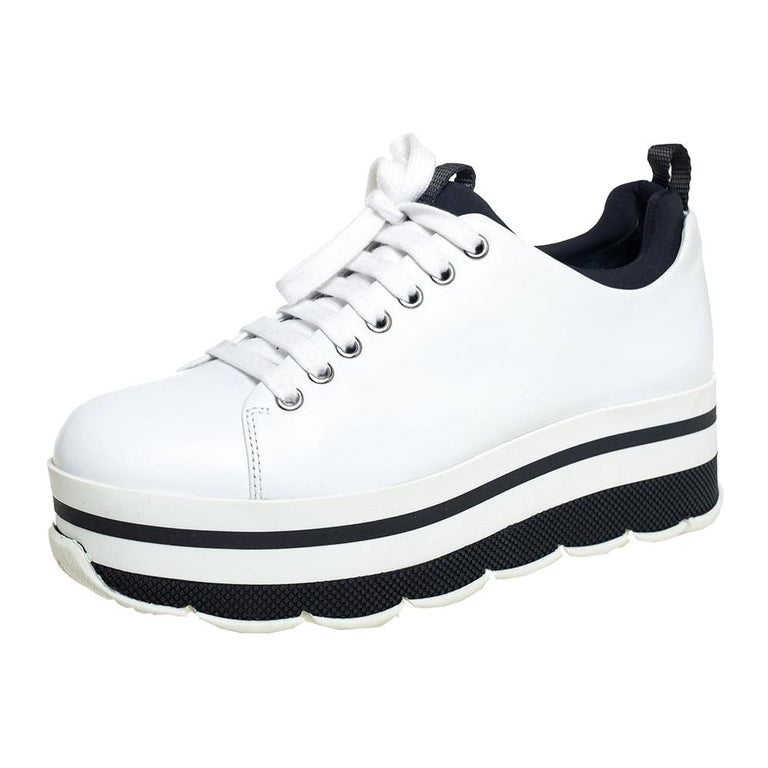 Prada Sport White Leather Platform Sneakers Size 38 at 1stDibs | prada platform  sneakers