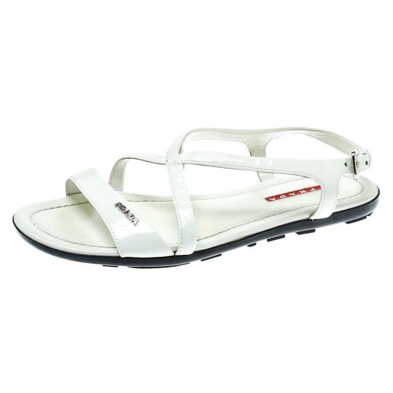 Prada Sport White Patent Leather Flat Sandals Size 35.5 at 1stDibs | prada  sport sandal