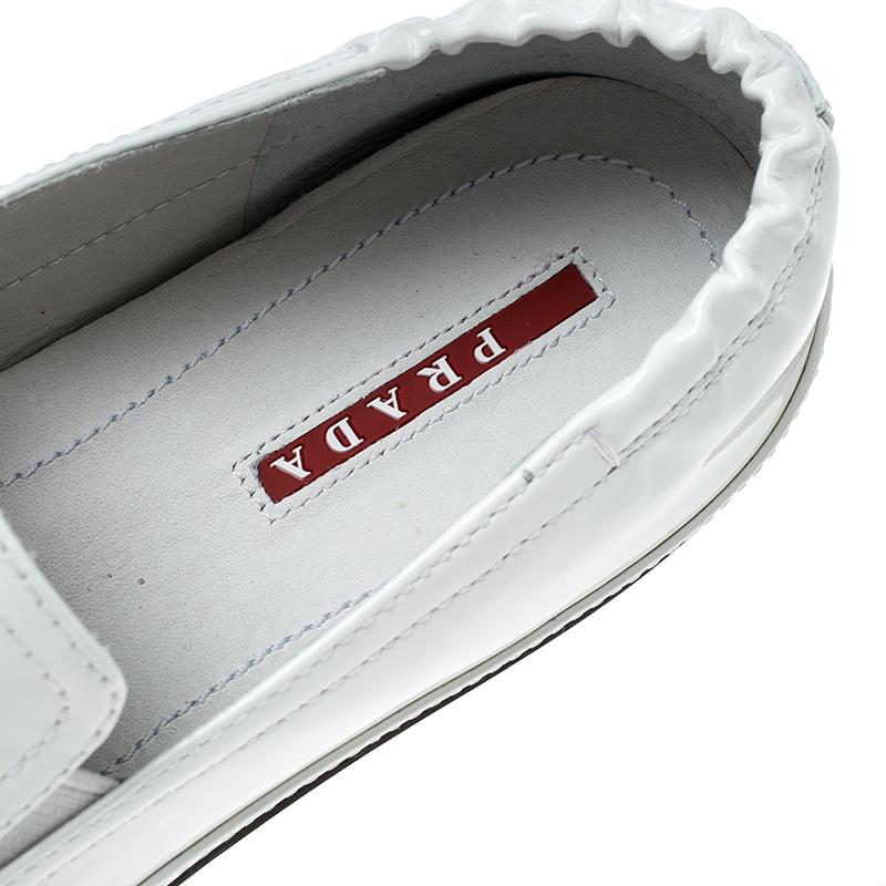 Prada Sport White Patent Leather Scrunch Slip On Loafer Sneakers Size 38 1