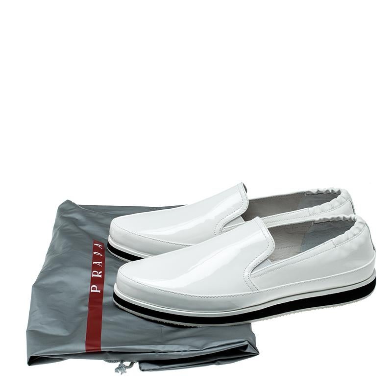 Prada Sport White Patent Leather Scrunch Slip On Loafer Sneakers Size 38 2