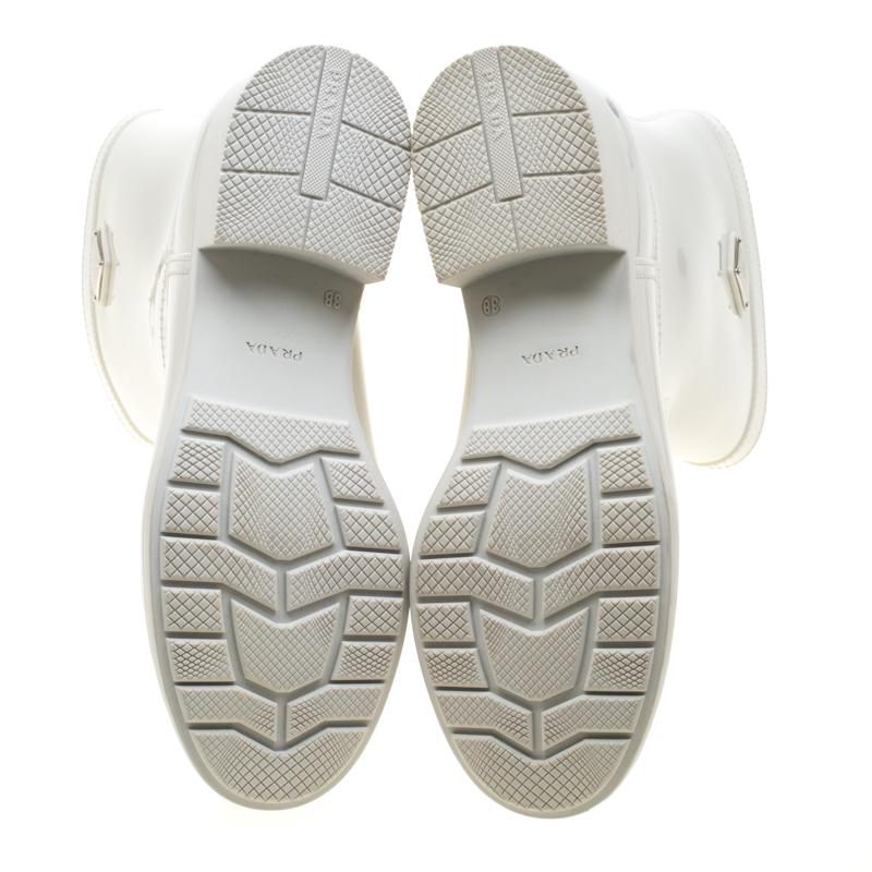 Prada Sport White Rubber Clay Rain Boots Size 38 In Good Condition In Dubai, Al Qouz 2