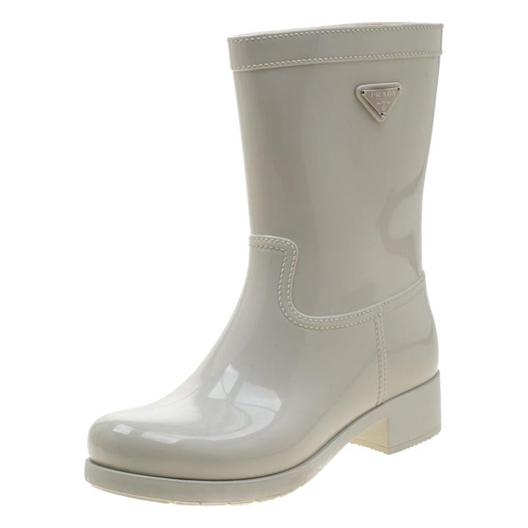 Prada Sport White Rubber Clay Rain Boots Size 38 For Sale at 1stDibs |  white rubber boots, prada rubber boots