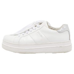 Prada Sport White/Silver Leather Low Top Sneakers Size 38.5