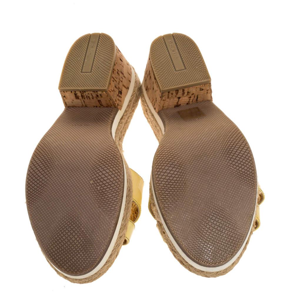 Prada Sport Yellow Patent Leather Cork Wedge Espadrille Slide Sandals Size 38.5 1