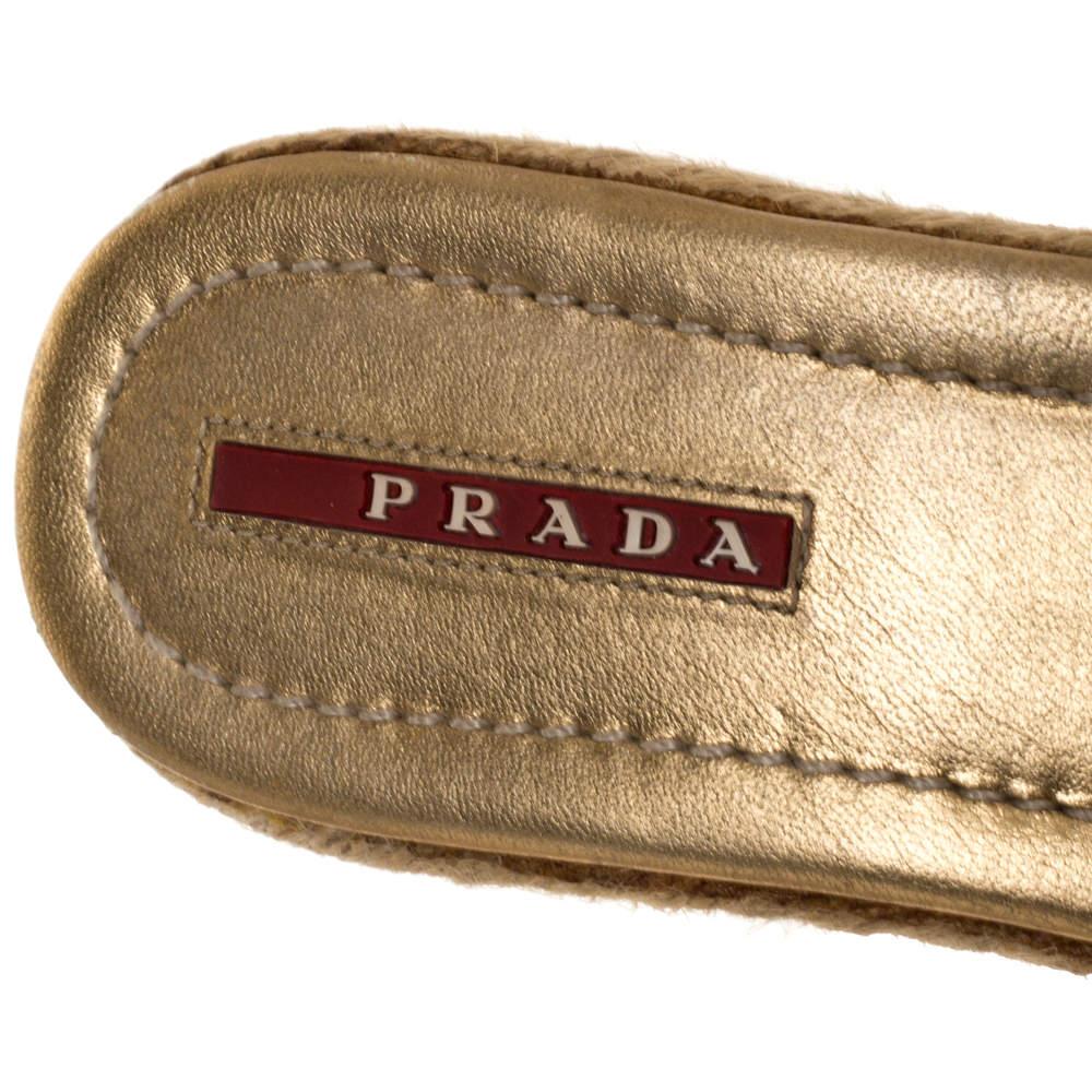 Prada Sport Yellow Patent Leather Cork Wedge Espadrille Slide Sandals Size 38.5 2