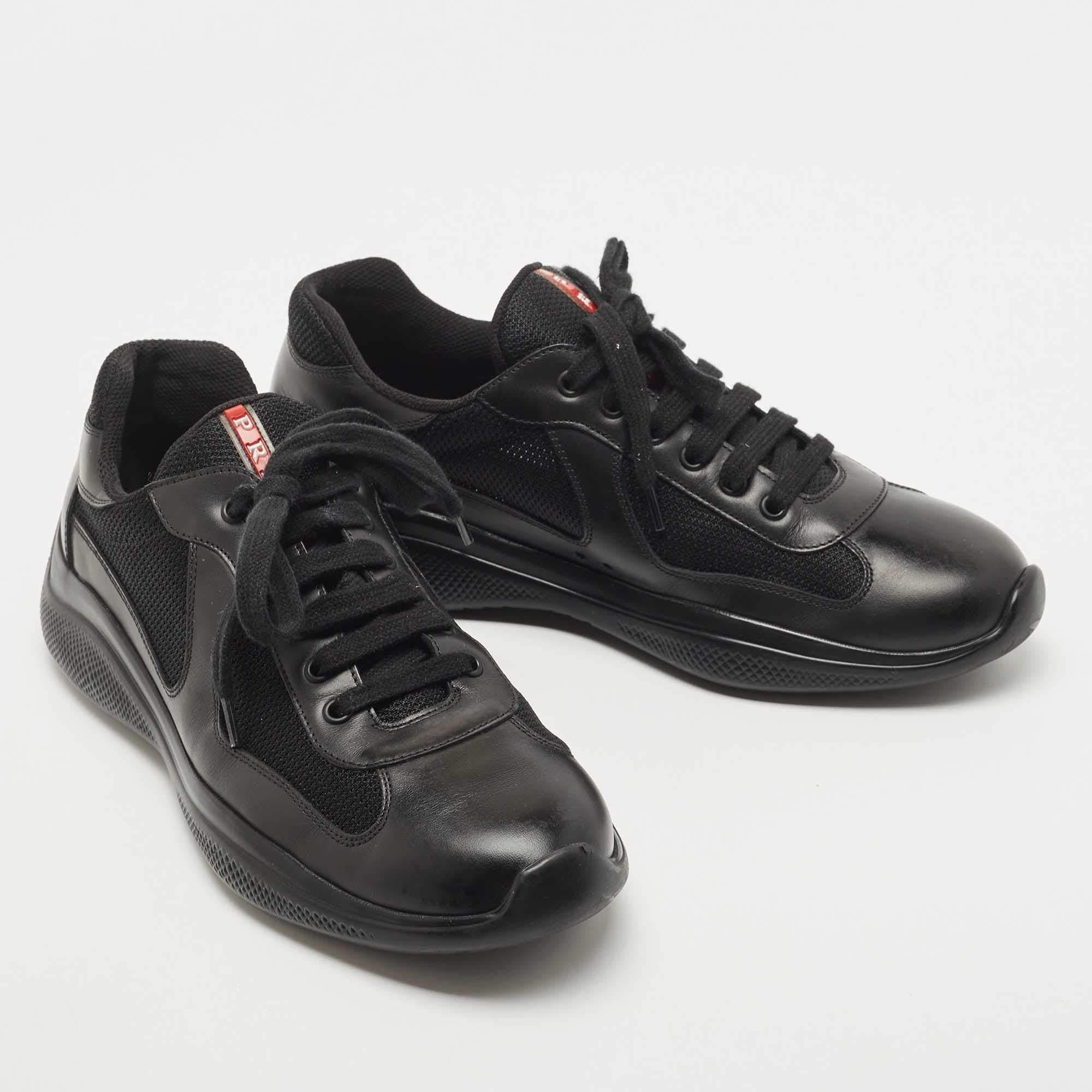 Prada Sports Black Leather and Mesh Low Top Sneakers Size 42 1