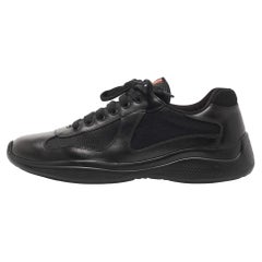 Prada Sports Black Leather and Mesh Low Top Sneakers Size 42