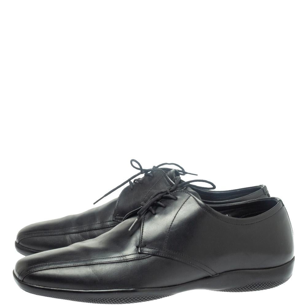 prada leather lace up derby shoes black