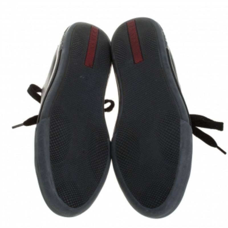 Prada Sports Black Leather Lace Up Sneakers Size 41 In Fair Condition For Sale In Dubai, Al Qouz 2