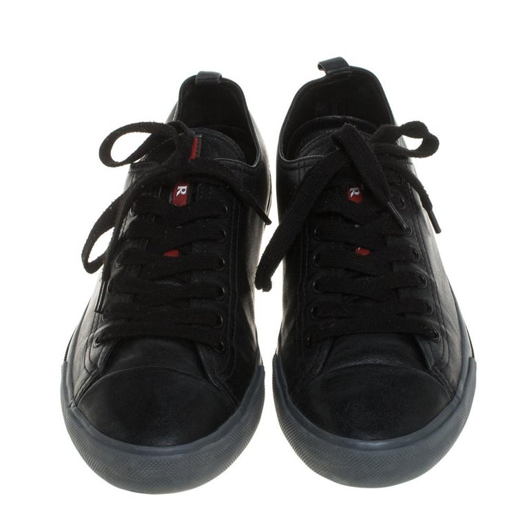 Prada Sports Black Leather Lace Up Sneakers Size 41 For Sale at 1stDibs | prada  converse shoes, prada red tag