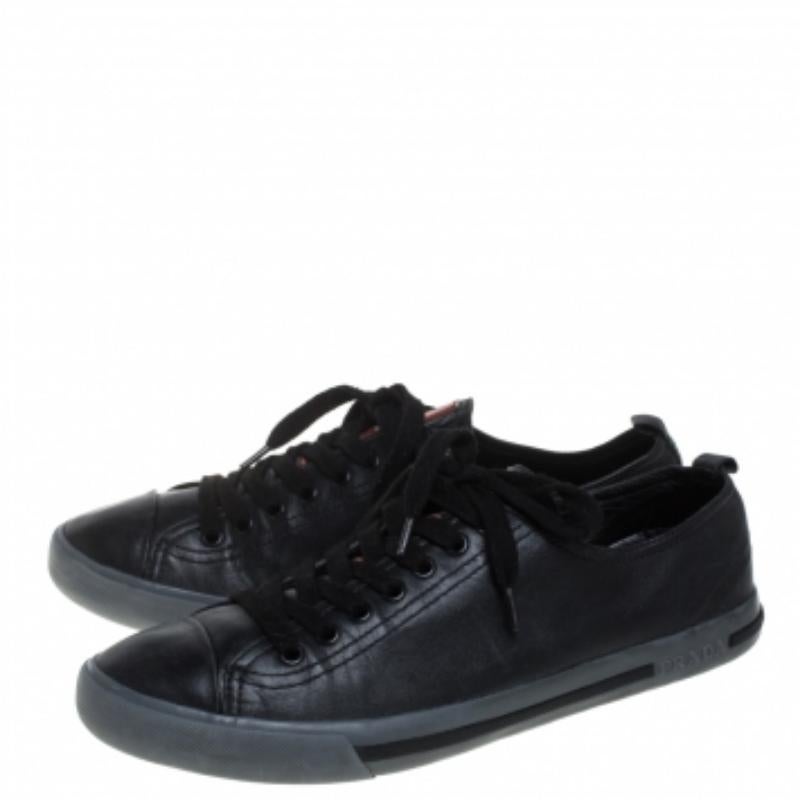 Prada Sports Black Leather Lace Up Sneakers Size 41 For Sale 1