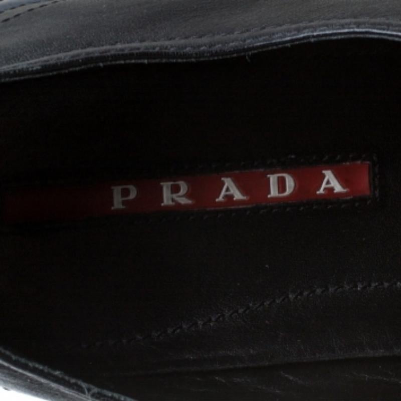 Prada Sports Black Leather Lace Up Sneakers Size 41 For Sale 3