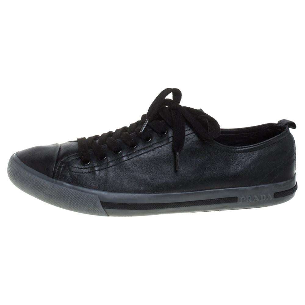 Prada Sports Black Leather Lace Up Sneakers Size 41 For Sale