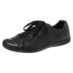 Used Prada Sports Black Leather Low Top Sneakers Size 44