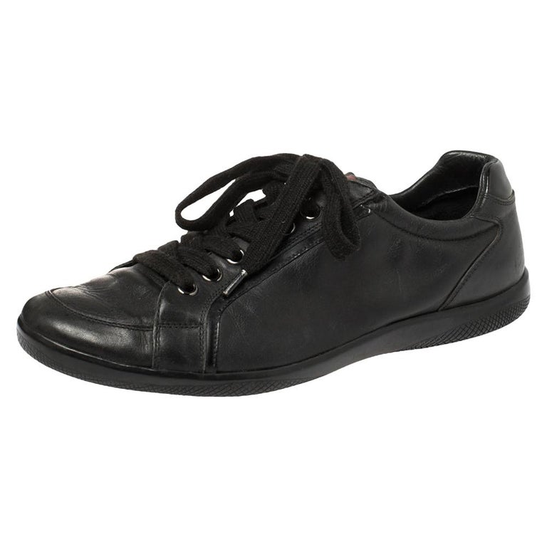 Prada Sports Black Leather Low Top Sneakers Size 44 For Sale at 1stDibs