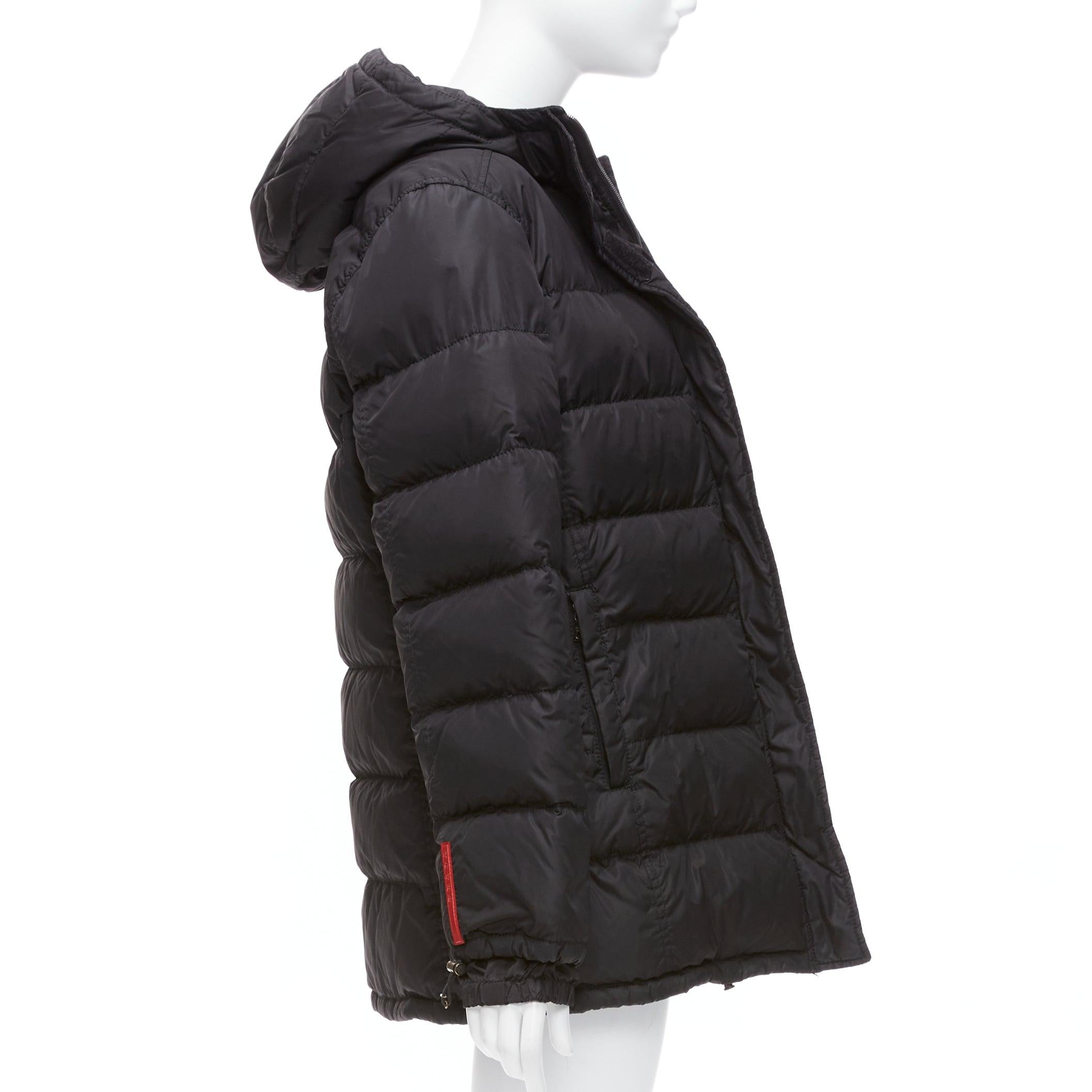 Women's PRADA Sports black nylon 100% down filled hooded puffer jacket IT40 S For Sale