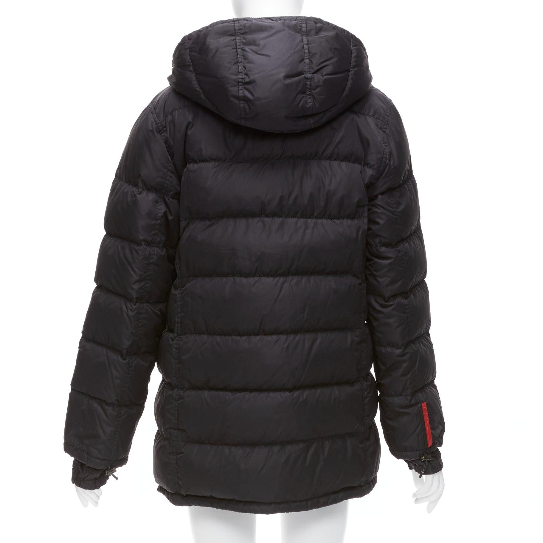 Women's PRADA Sports black nylon 100% down filled hooded puffer jacket IT40 S