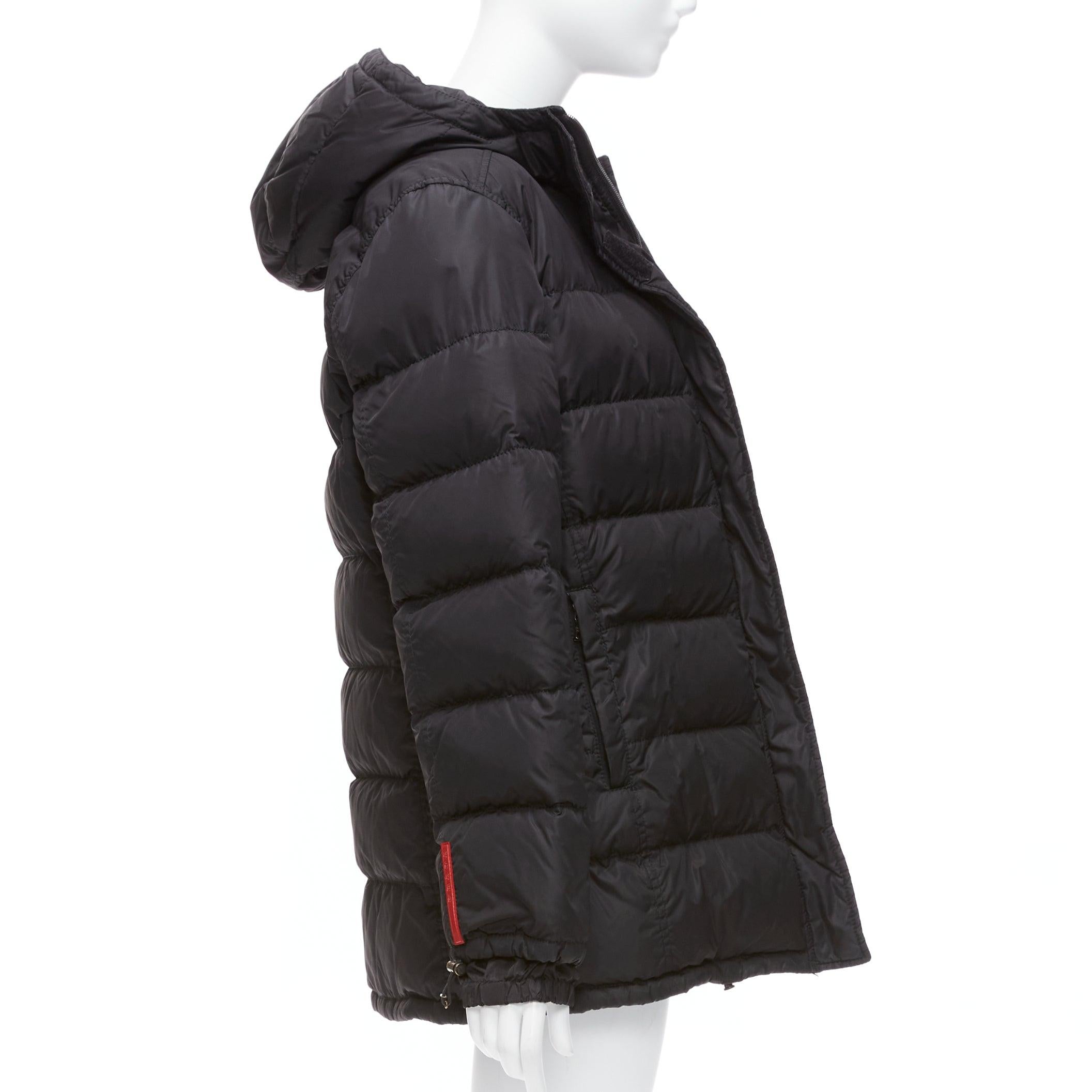 PRADA Sports black nylon down filled hooded puffer jacket IT40 S In Fair Condition For Sale In Hong Kong, NT