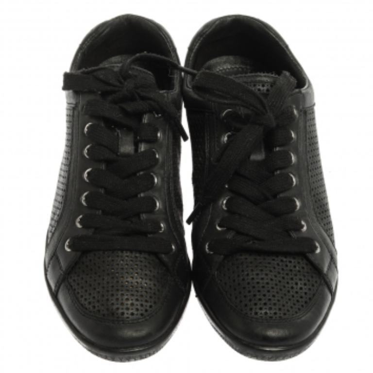 Prada Sports Black Perforated Leather Lace Up Low Top Sneakers Size 38 For Sale 3