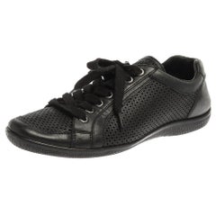 Prada Sports Black Perforated Leather Lace Up Low Top Sneakers Size 38