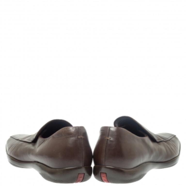 Men's Prada Sports Brown Leather Slip On Loafers Size 42.5 For Sale