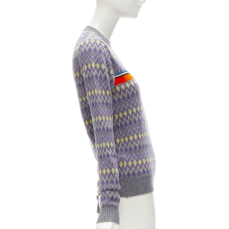 PRADA Sports Logo grey purple argyle knitted sweater S In Excellent Condition For Sale In Hong Kong, NT