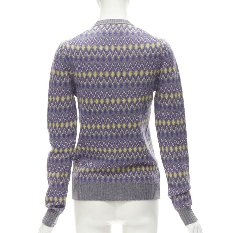 Women's PRADA Sports Logo grey purple argyle knitted sweater S For Sale