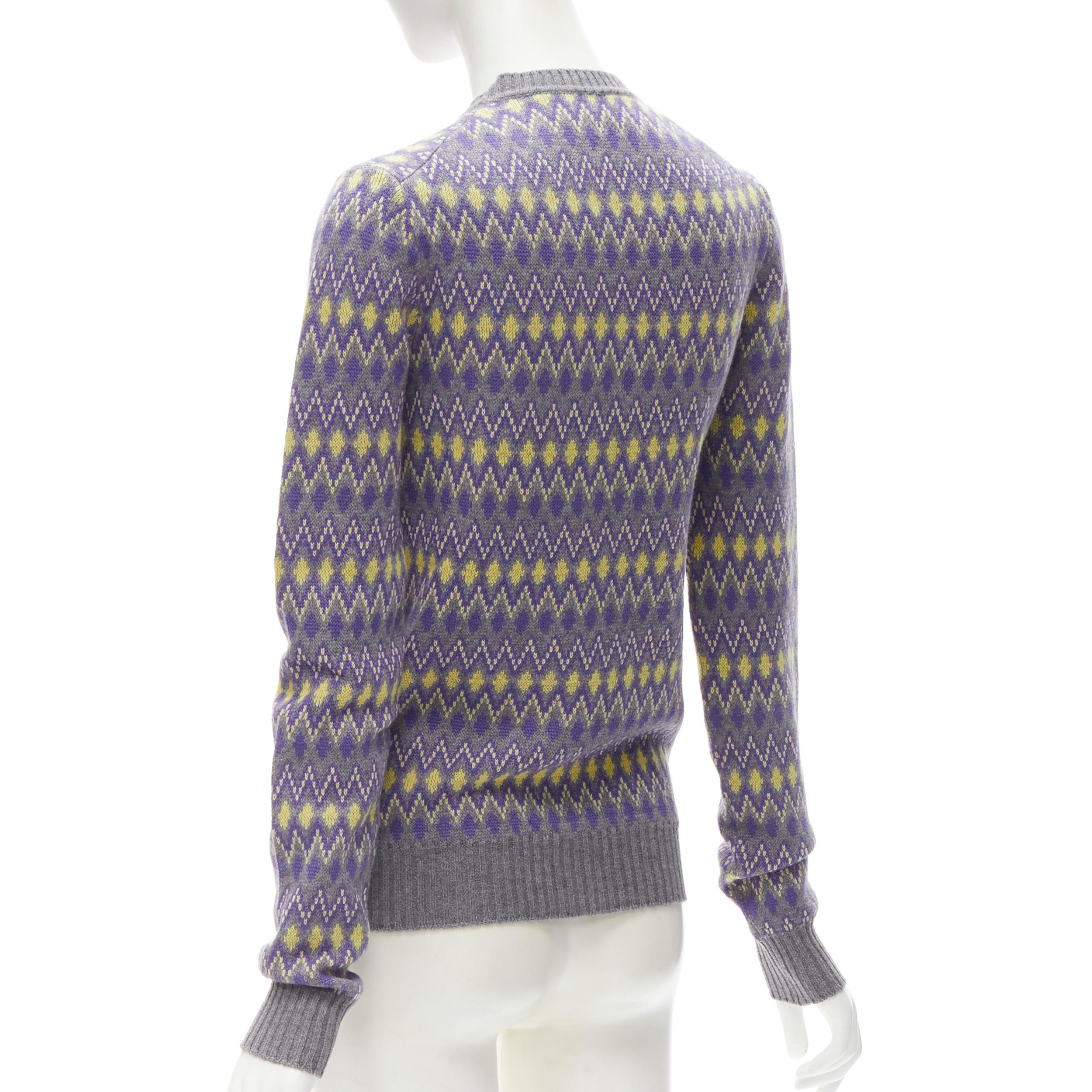 Gray PRADA Sports Logo grey purple argyle knitted sweater S For Sale