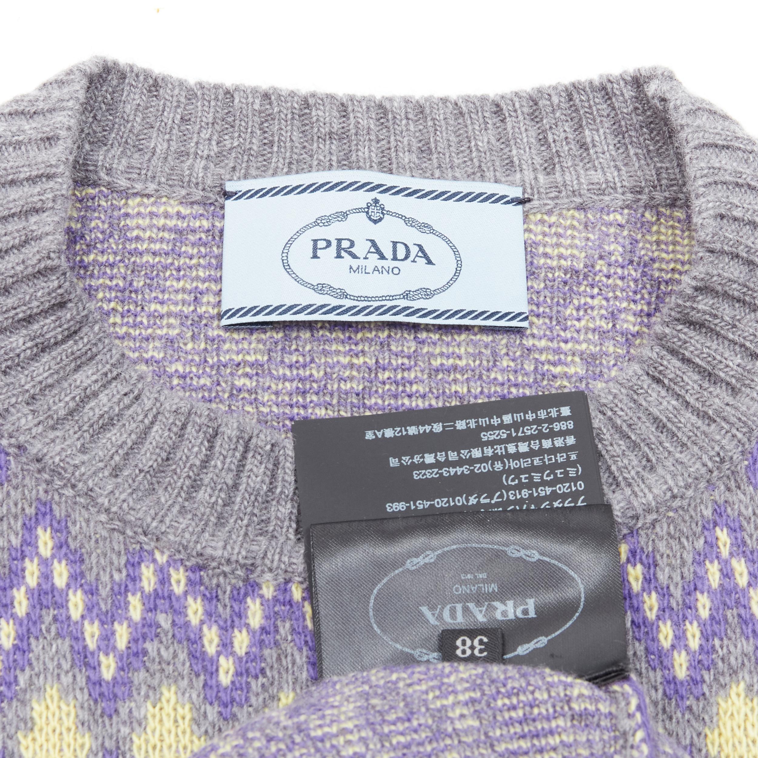 Women's PRADA Sports Logo grey purple argyle knitted sweater S For Sale