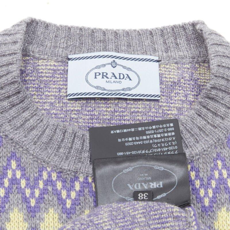 PRADA Sports Logo grey purple argyle knitted sweater S For Sale 3