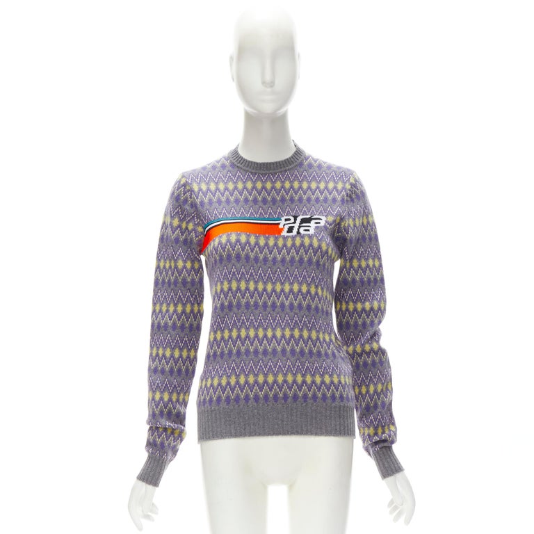 PRADA Sports Logo grey purple argyle knitted sweater S at 1stDibs 