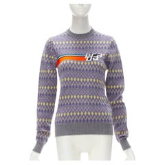 Pull en tricot argyle gris et violet avec logo PRADA Sports, taille S