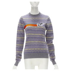 PRADA Deportes Logo gris púrpura argyle jersey de punto S
