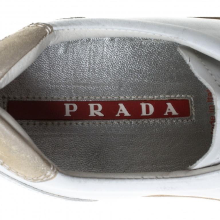 Women's Prada Sports White Leather Lace Up Low Top Sneakers Size 35.5 For Sale
