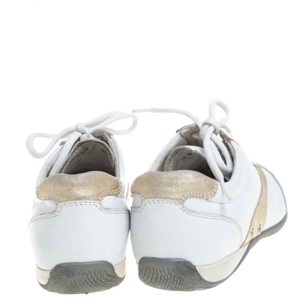 Gray Prada Sports White Leather Lace Up Low Top Sneakers Size 35.5 For Sale