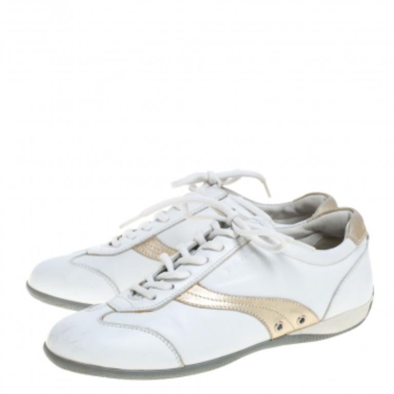 Prada Sports White Leather Lace Up Low Top Sneakers Size 35.5 For Sale 2