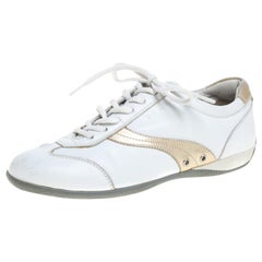 Used Prada Sports White Leather Lace Up Low Top Sneakers Size 35.5
