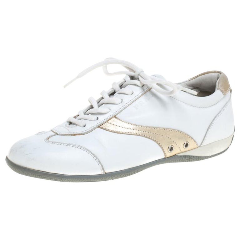 Prada Sports White Leather Lace Up Low Top Sneakers Size  For Sale at  1stDibs