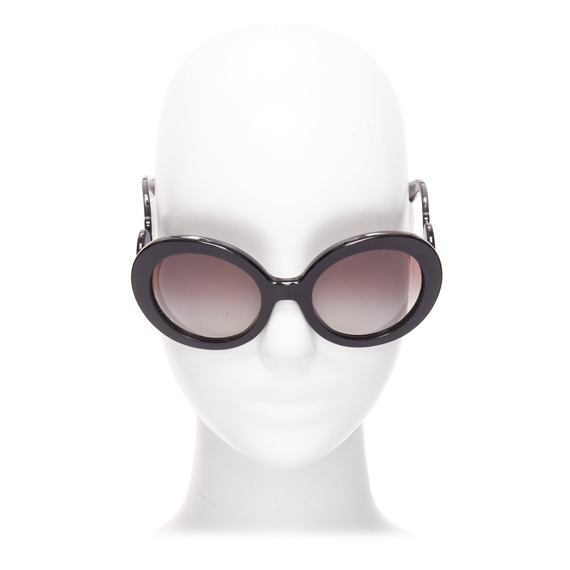 PRADA SPR27N black swirl temple logo round oversized sunglasses