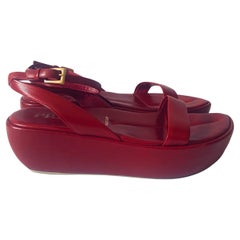 Vintage Prada Spring 1997 Red Leather Platform Sandals