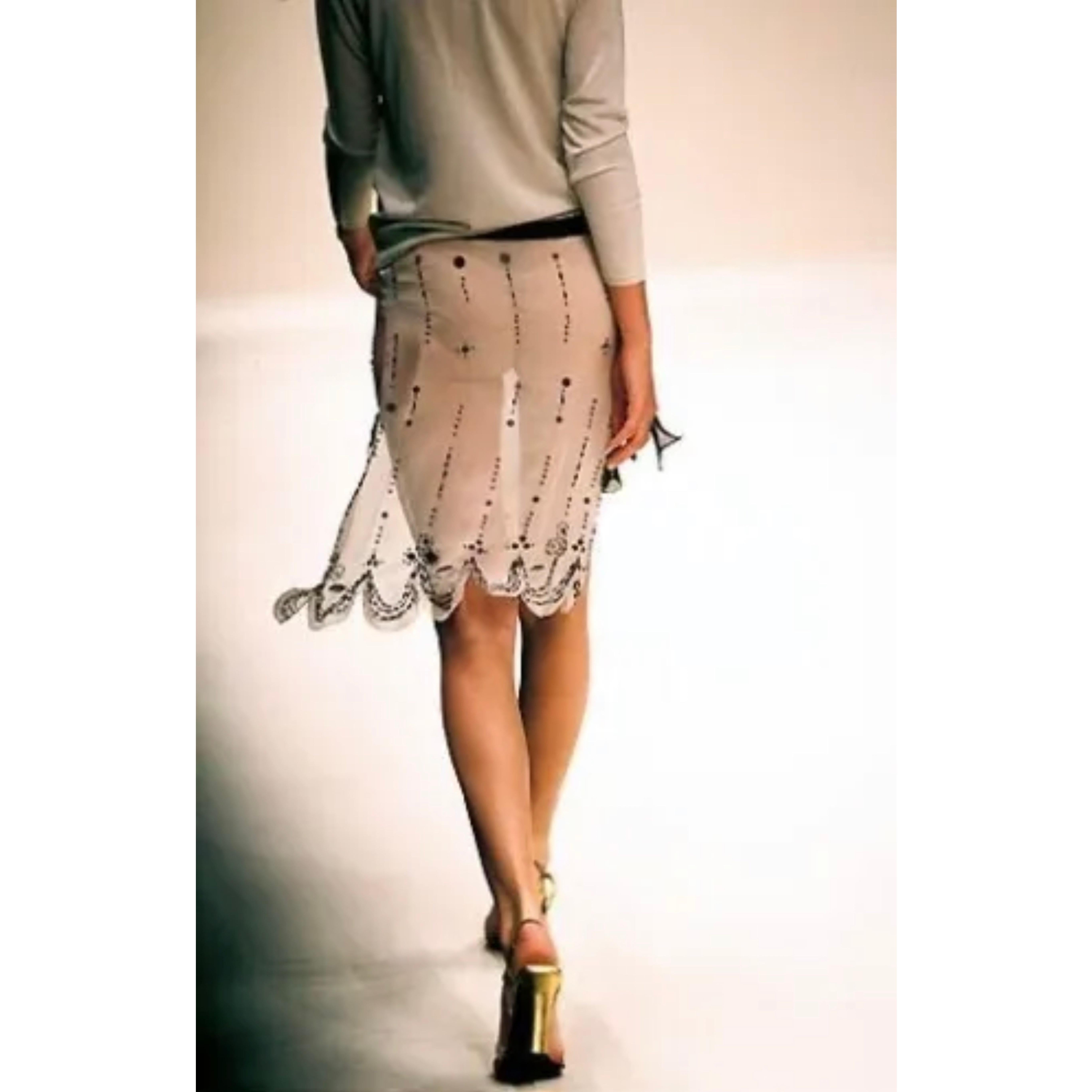 Prada Spring 2000 Beige Semi Sheer Silk Lip Embellished Skirt Runway Look #55 7