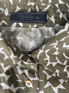 Prada Spring 2002 Size 38 Hunter Green + White Abstract Logo Print Shirt Blouse